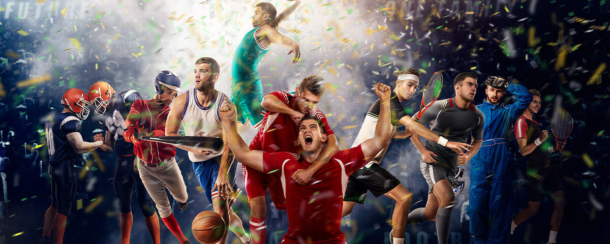 各式各样的运动员集合,篮球、足球、网球、橄榄球等